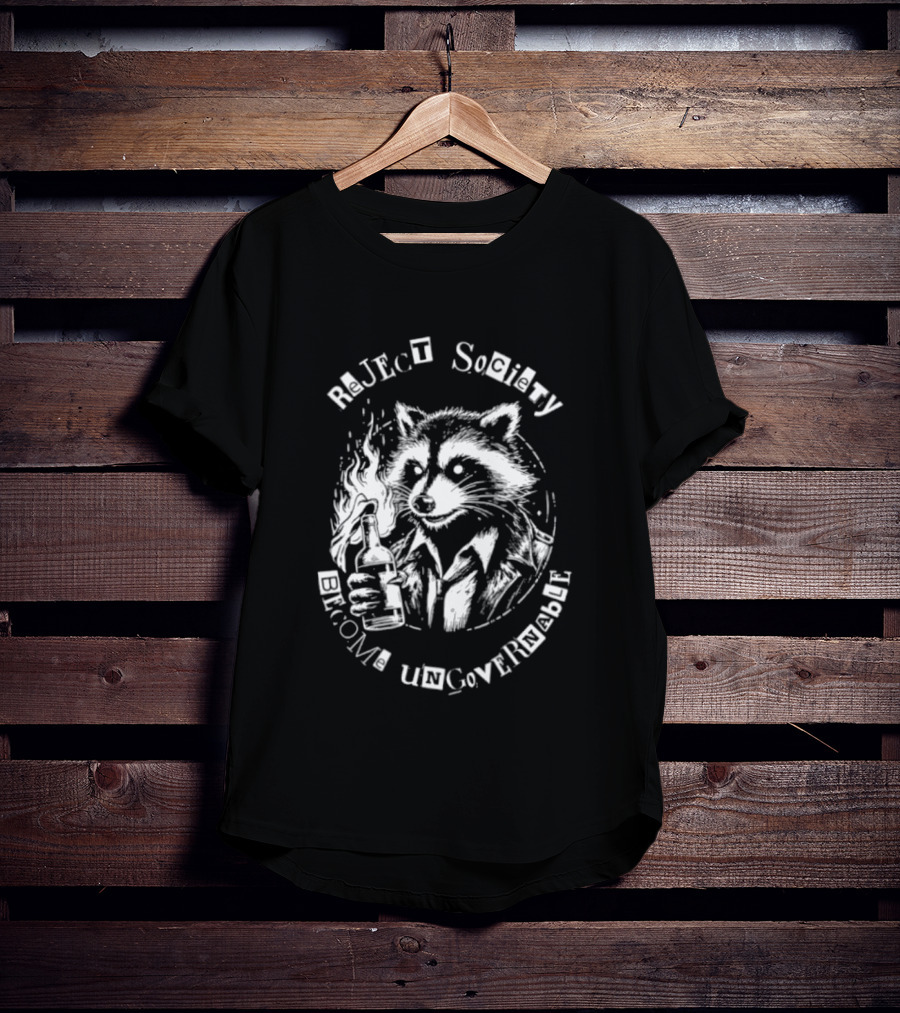 Reject Society Become Ungovernable Raccoon Holding Molotov Cocktail T-Shirt