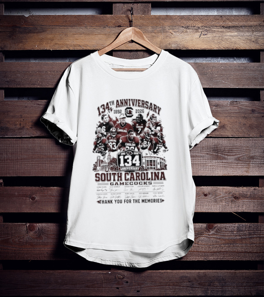 1892 2026 South Carolina Gamecocks 134th Anniversary Thank You For The Memories Signatures T-Shirt