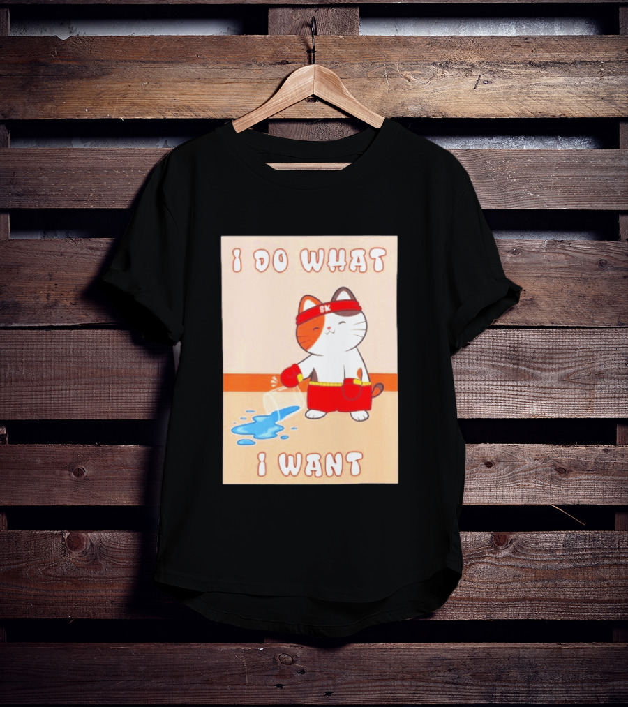 I Do What I Want Boxing Cat Spilled Water Red Gloves T-Shirt