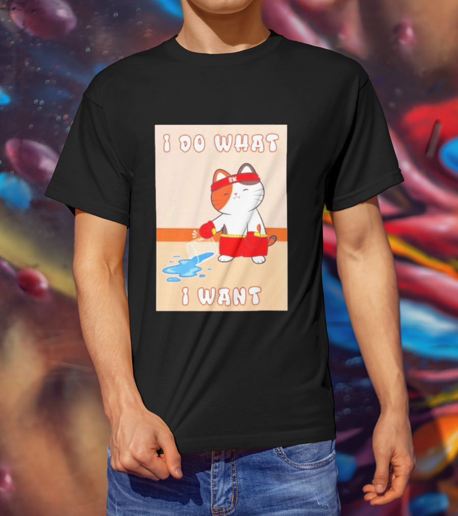 I Do What I Want Boxing Cat Spilled Water Red Gloves T-Shirt