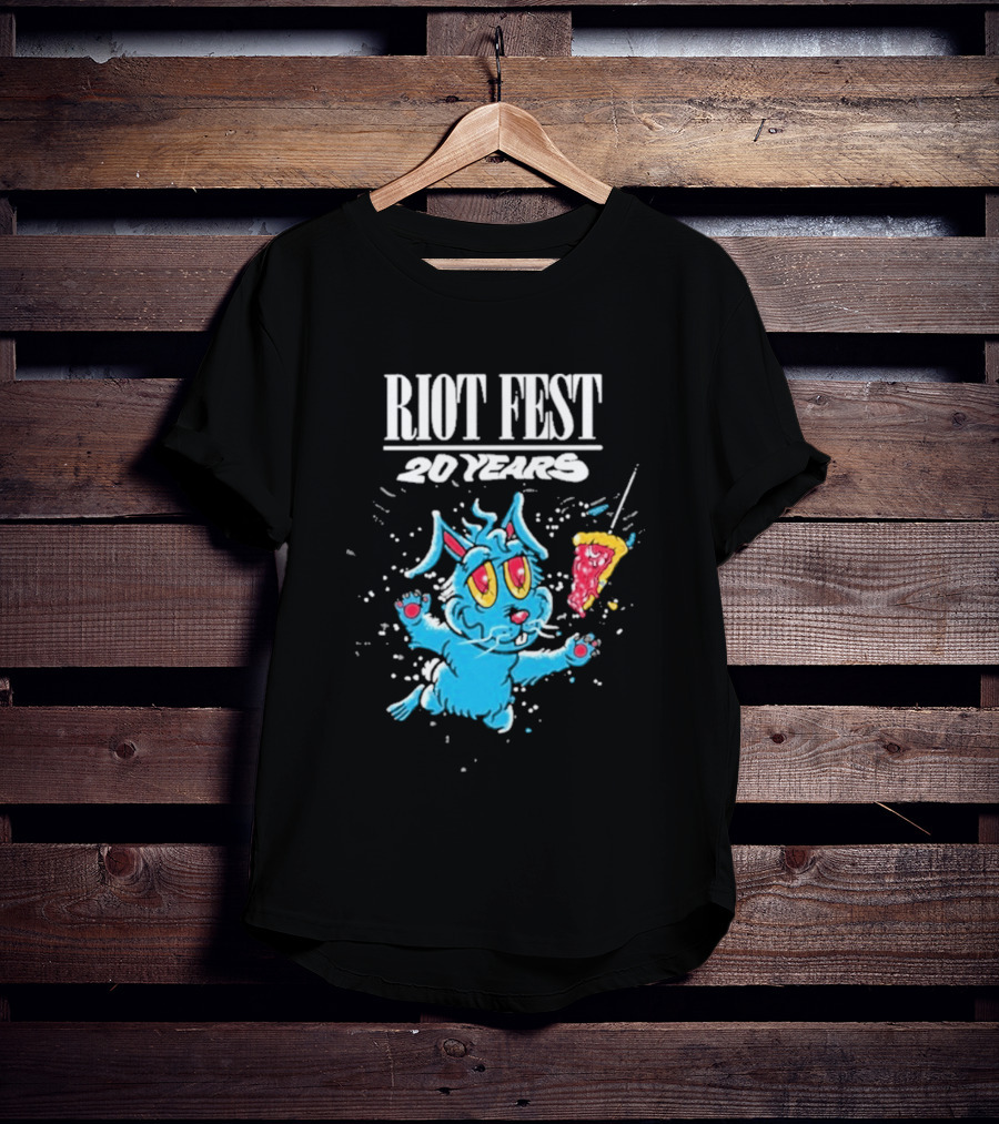 RIOT FEST 20 Years Blue Bunny And Pizza Slice Celebration T-Shirt