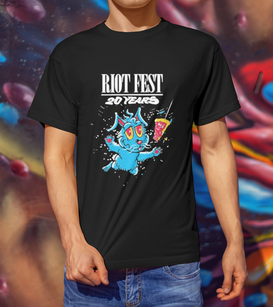 RIOT FEST 20 Years Blue Bunny And Pizza Slice Celebration T-Shirt