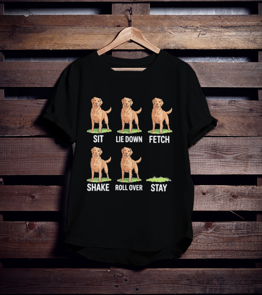 Sit Lie Down Fetch Shake Roll Over Stay Golden Retriever T-Shirt
