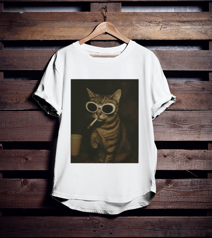 Cool Cat Smoking Sunglasses Meme Iconic Photo T-Shirt