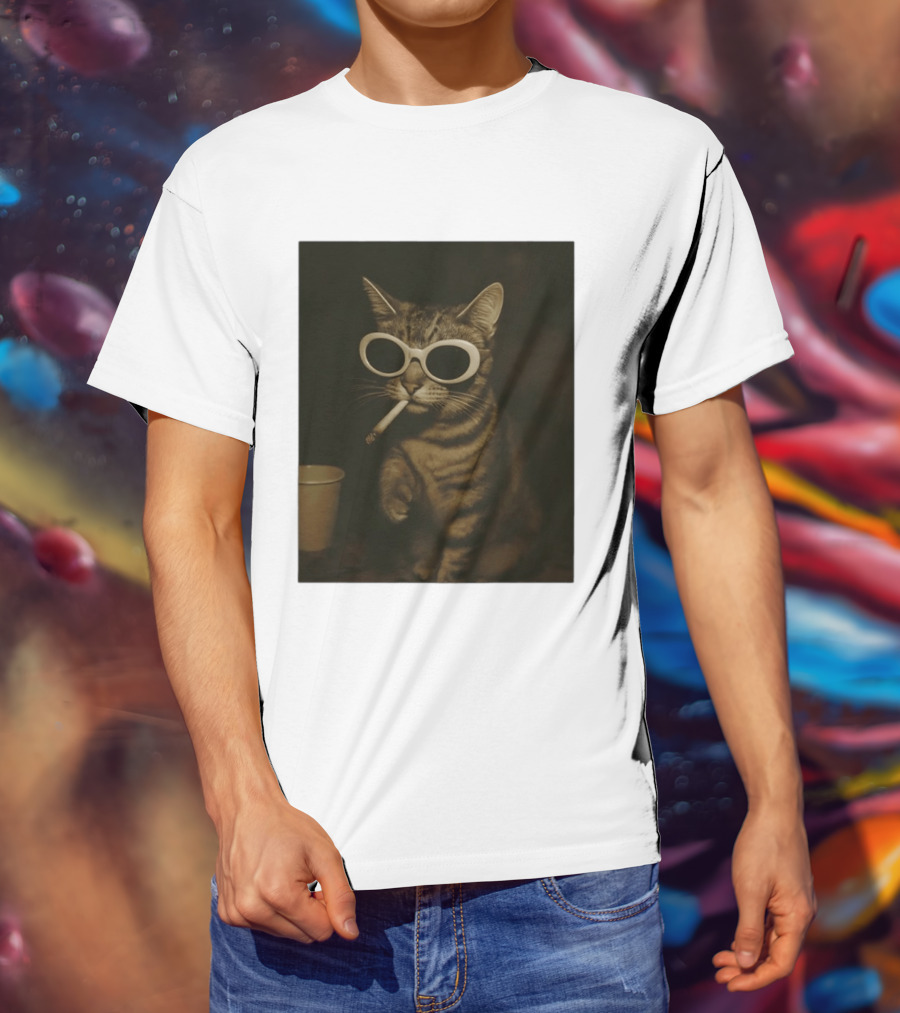 Cool Cat Smoking Sunglasses Meme Iconic Photo T-Shirt