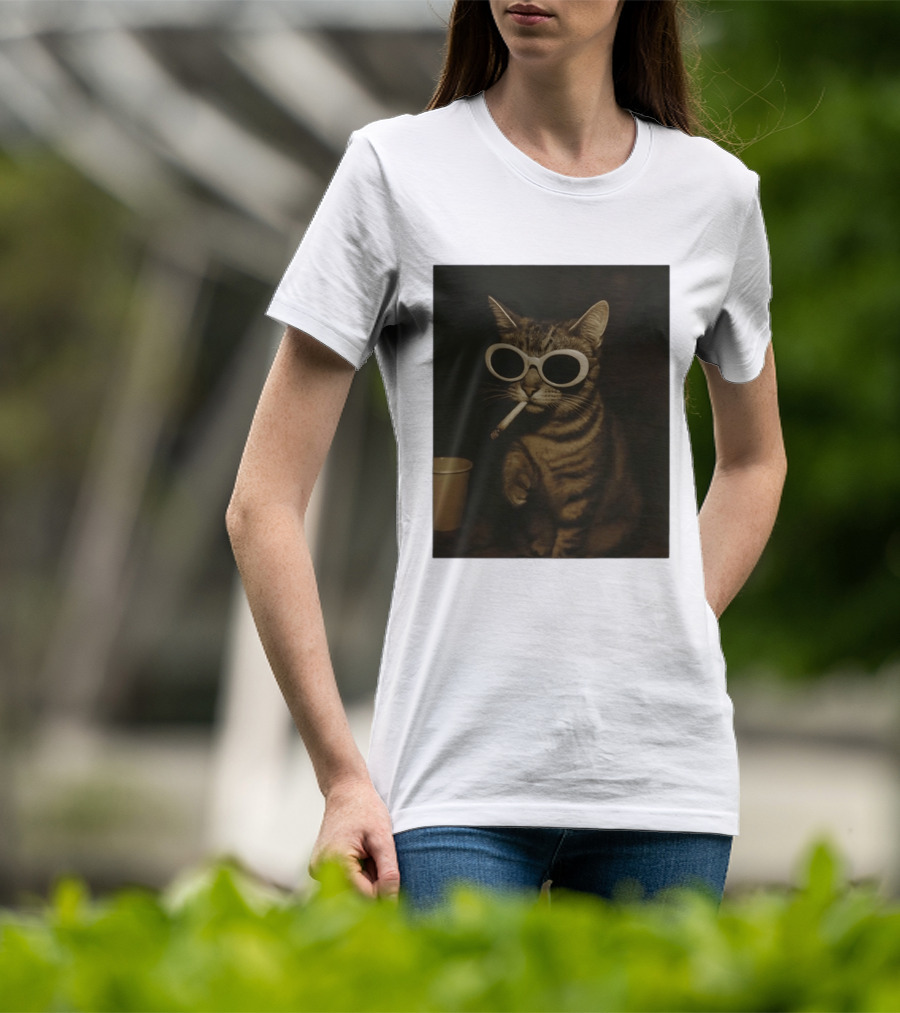 Cool Cat Smoking Sunglasses Meme Iconic Photo T-Shirt