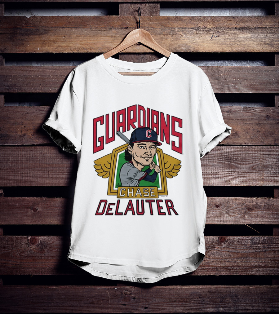 Guardians Chase DeLauter Baseball Caricature T-Shirt