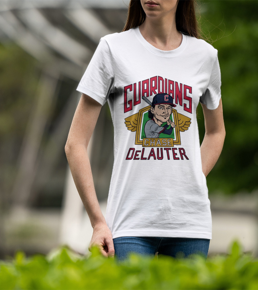 Guardians Chase DeLauter Baseball Caricature T-Shirt