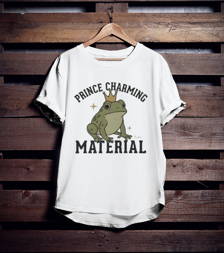 Prince Charming Material Frog With Crown And Stars T-Shirt