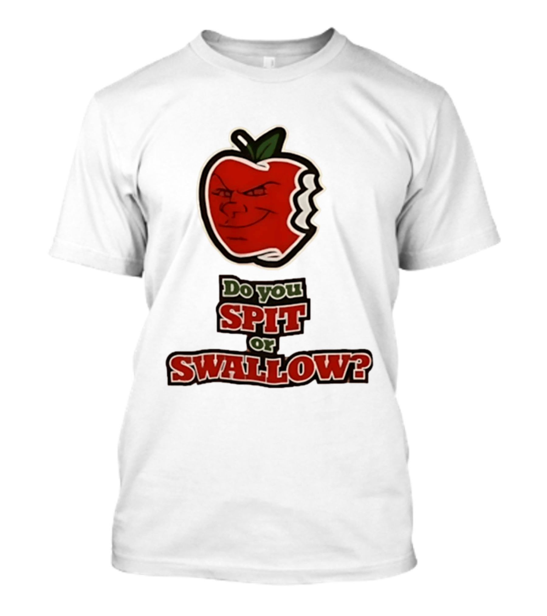 Do You Spit Or Swallow Question With Grinning Apple Bite T-Shirt