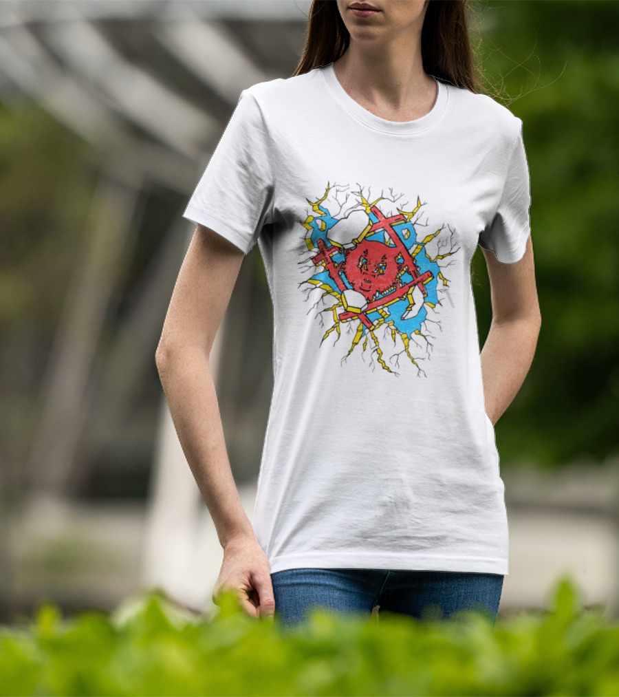 Hollowsquad La Store Hs Smash Fractured Red Face And Abstract Blue Yellow T-Shirt