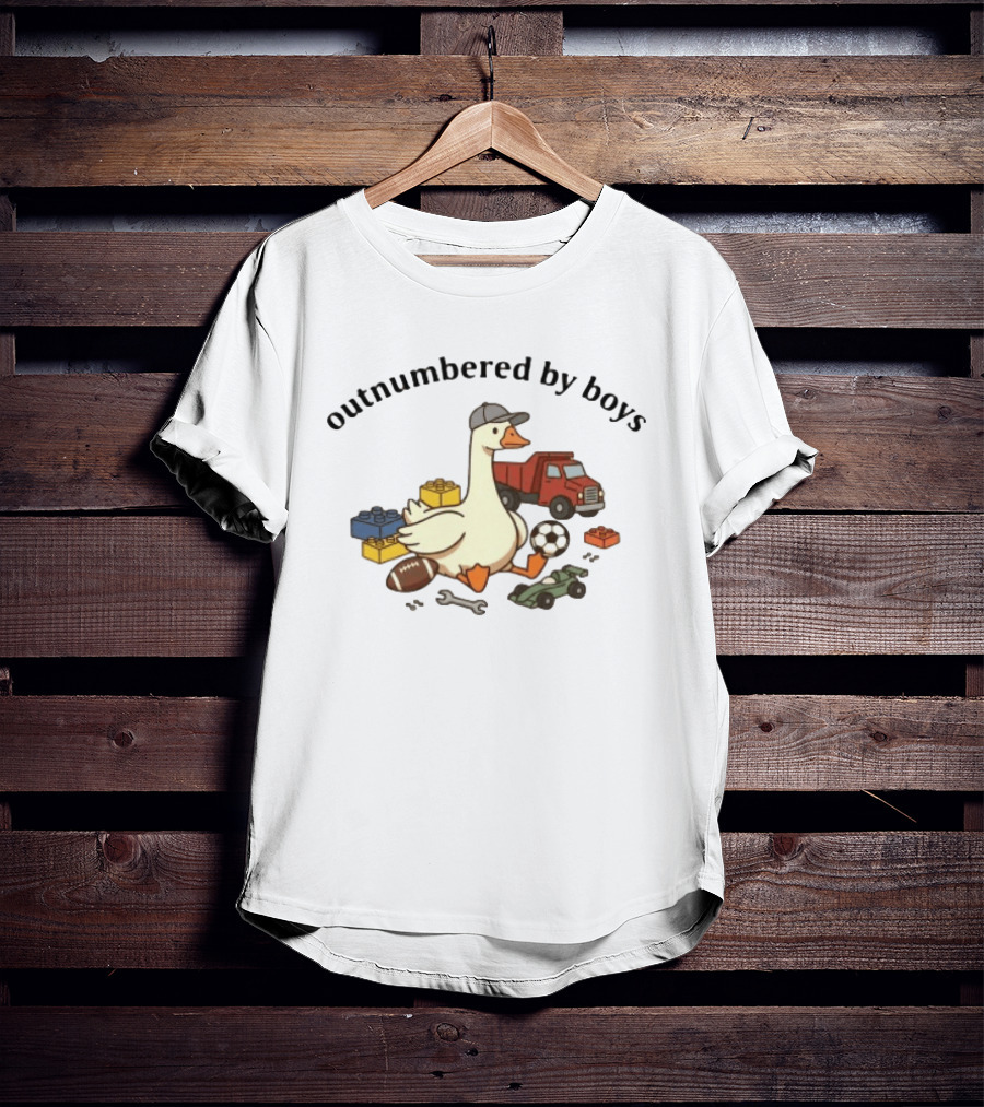 Outnumbered By Boys Goose With Toys Truck Football Soccer Blocks Racing Car T-Shirt