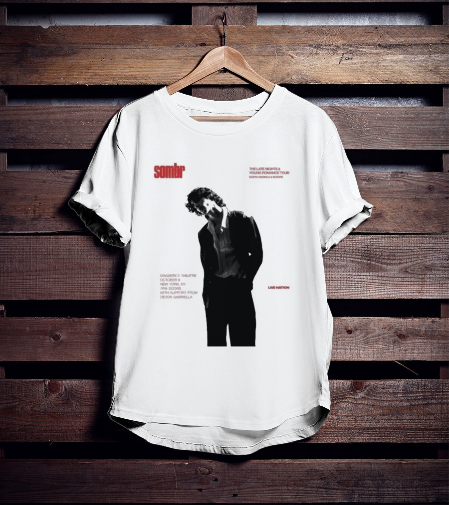 Sombr The Late Nights And Young Romance Tour Dates 2025 North America And Europe T-Shirt