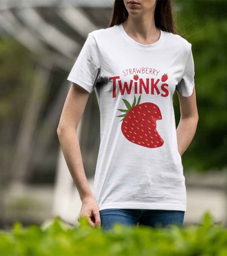 Strawberry Twinks With Bitten Strawberry Motif T-Shirt