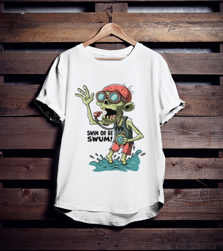 Swim Or Be Swum Zombie Lifeguard With Stop And Whistle T-Shirt