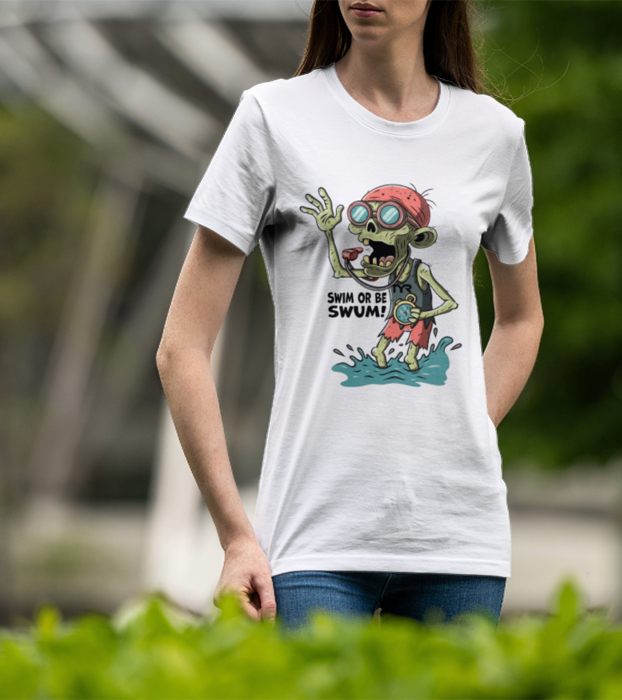 Swim Or Be Swum Zombie Lifeguard With Stop And Whistle T-Shirt