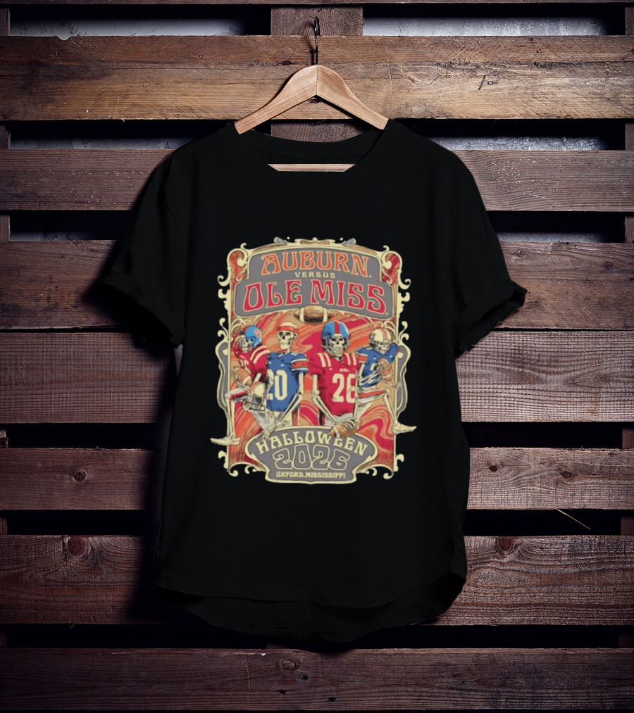 Auburn Versus Ole Miss Halloween 2026 Oxford Mississippi Football Skeletons T-Shirt
