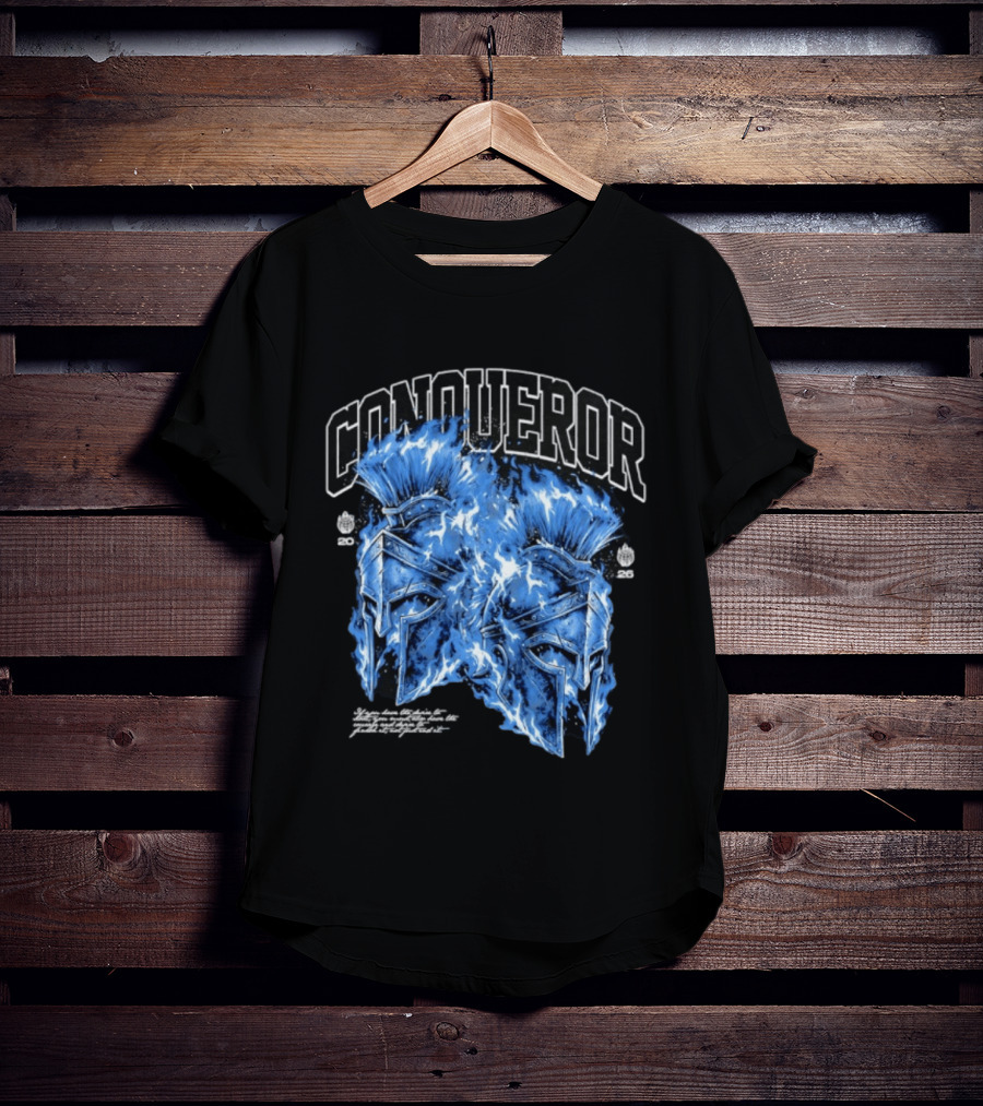 Conqueror Spartan Helmets Blue Fire Blaze T-Shirt