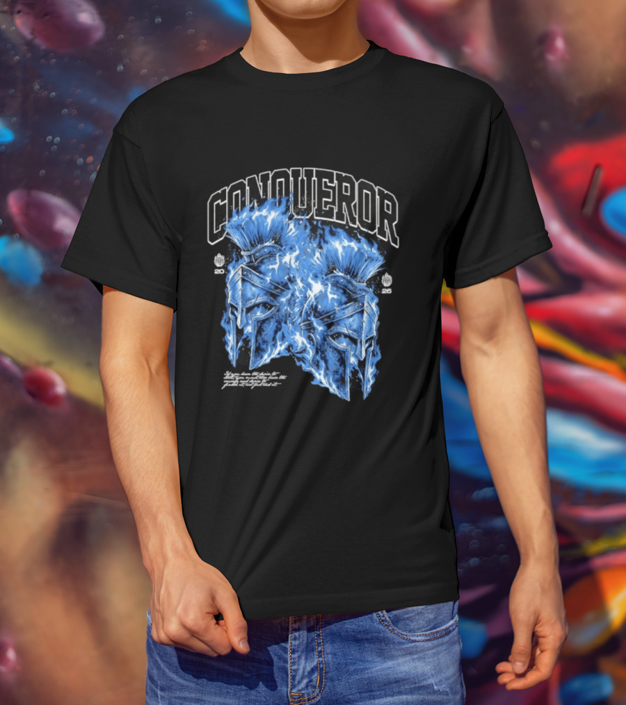 Conqueror Spartan Helmets Blue Fire Blaze T-Shirt