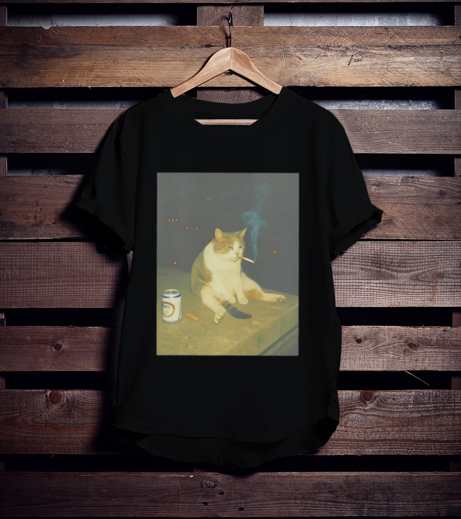 Depressed Cat Smoking Cigarette Meme With Beer Can T-Shirt