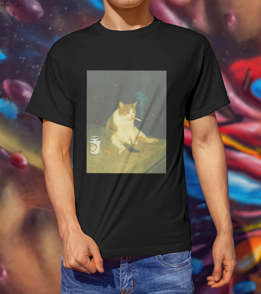 Depressed Cat Smoking Cigarette Meme With Beer Can T-Shirt