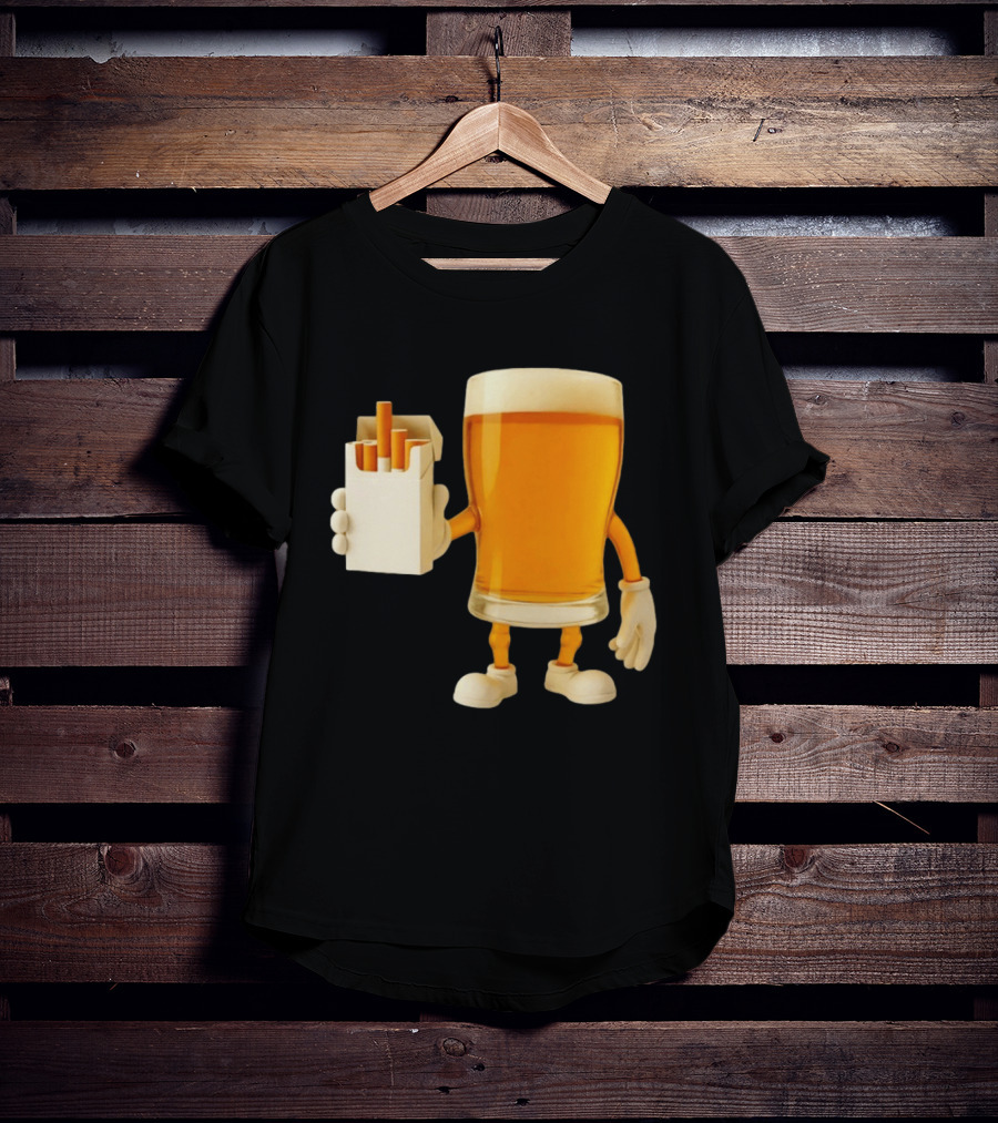 Beer Glass Holding Cigarettes Funny Drunk Cigs T-Shirt