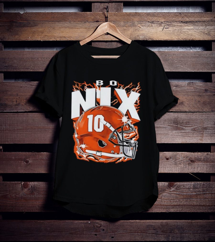 Bo Nix 10 Orange Football Helmet Flames T-Shirt