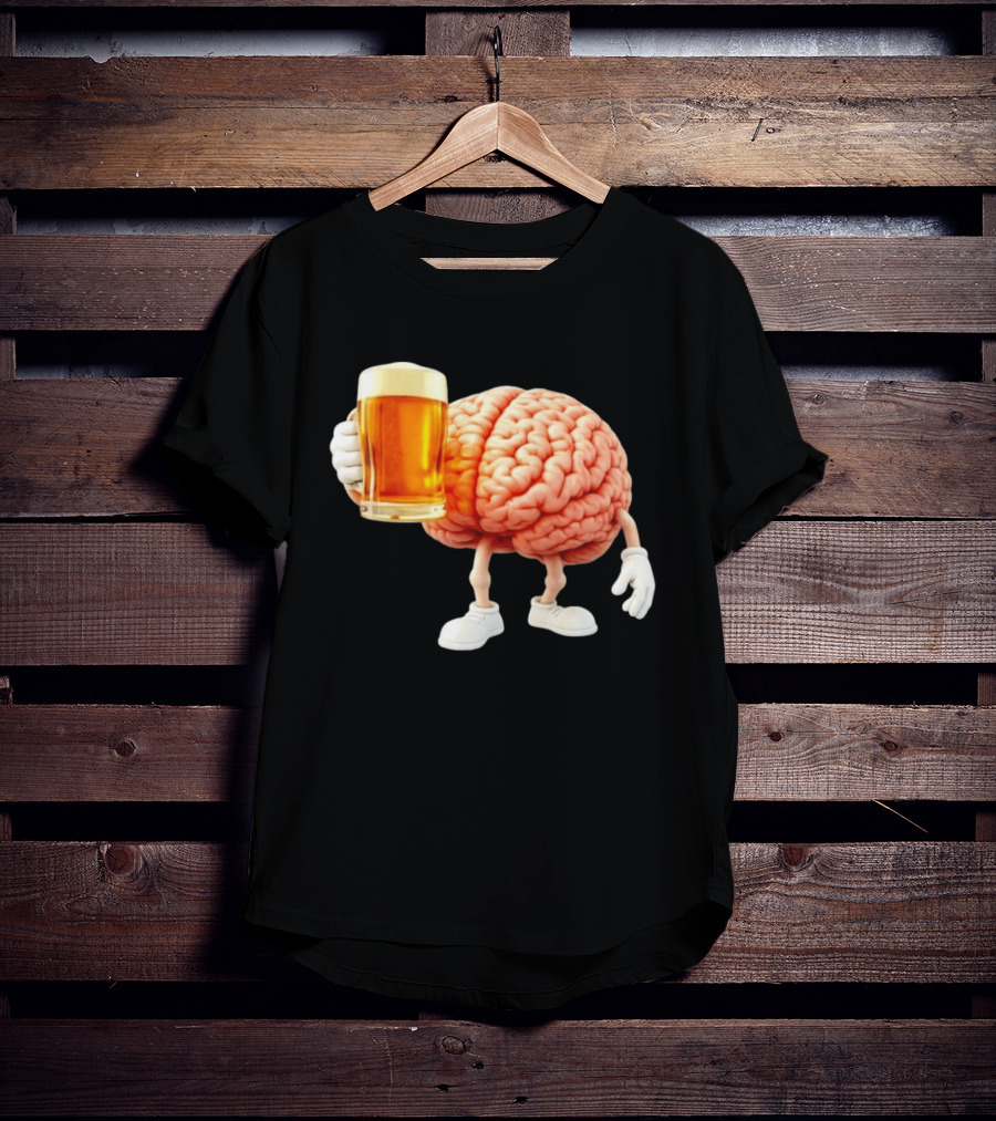 Brain Holding A Beer Drinking Anatomy Fun Humor T-Shirt