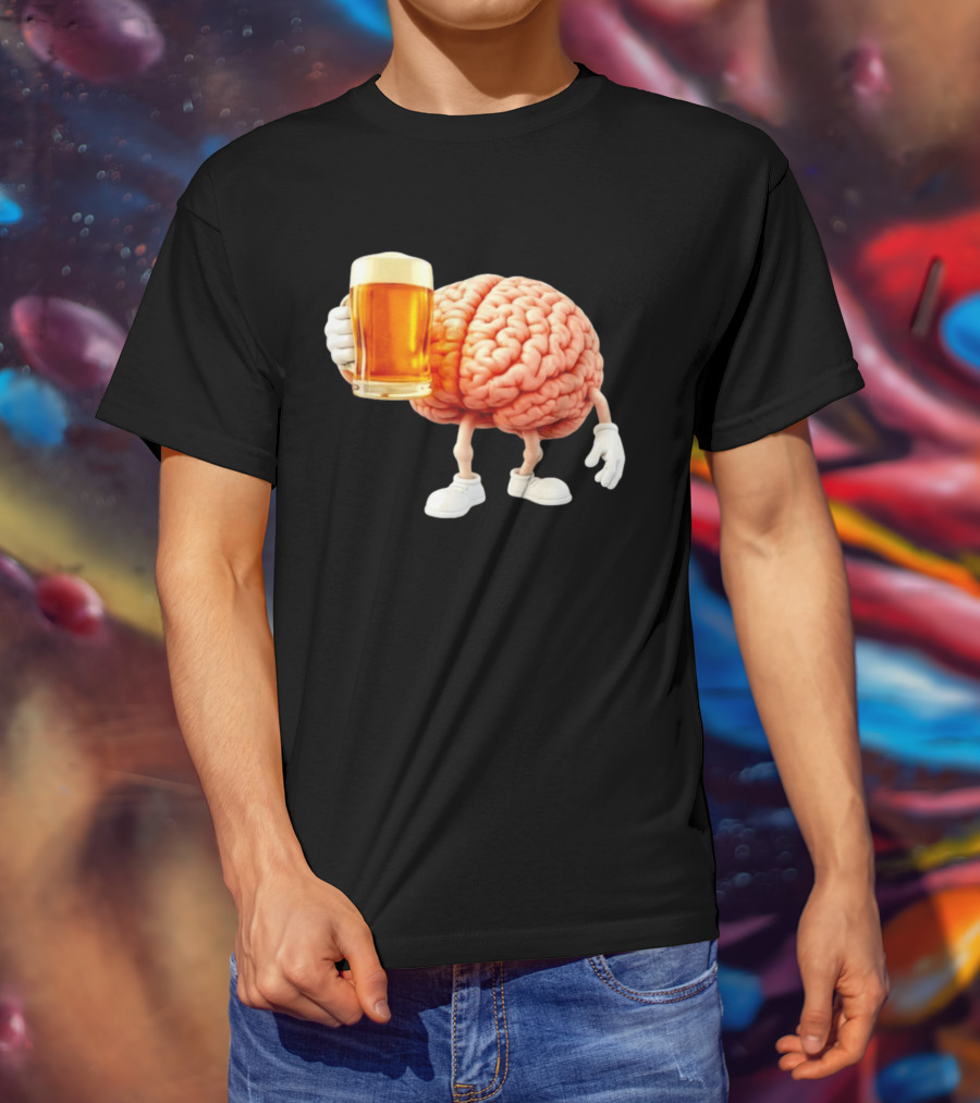 Brain Holding A Beer Drinking Anatomy Fun Humor T-Shirt