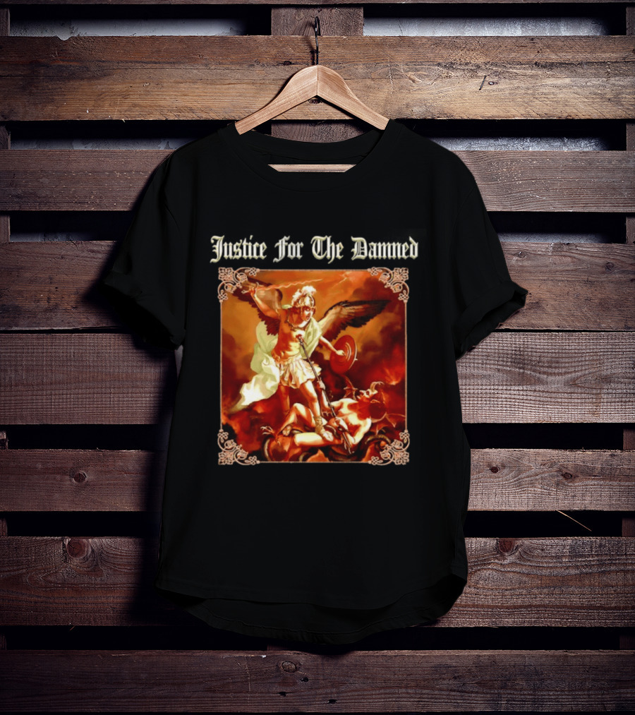Justice For The Damned Metalcore Hardcore Knight And Fallen Angel Battle T-Shirt