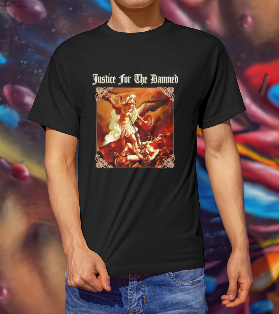 Justice For The Damned Metalcore Hardcore Knight And Fallen Angel Battle T-Shirt