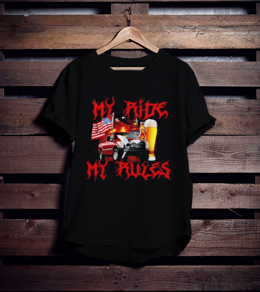 My Ride My Rules American Flag Truck And Beer T-Shirt