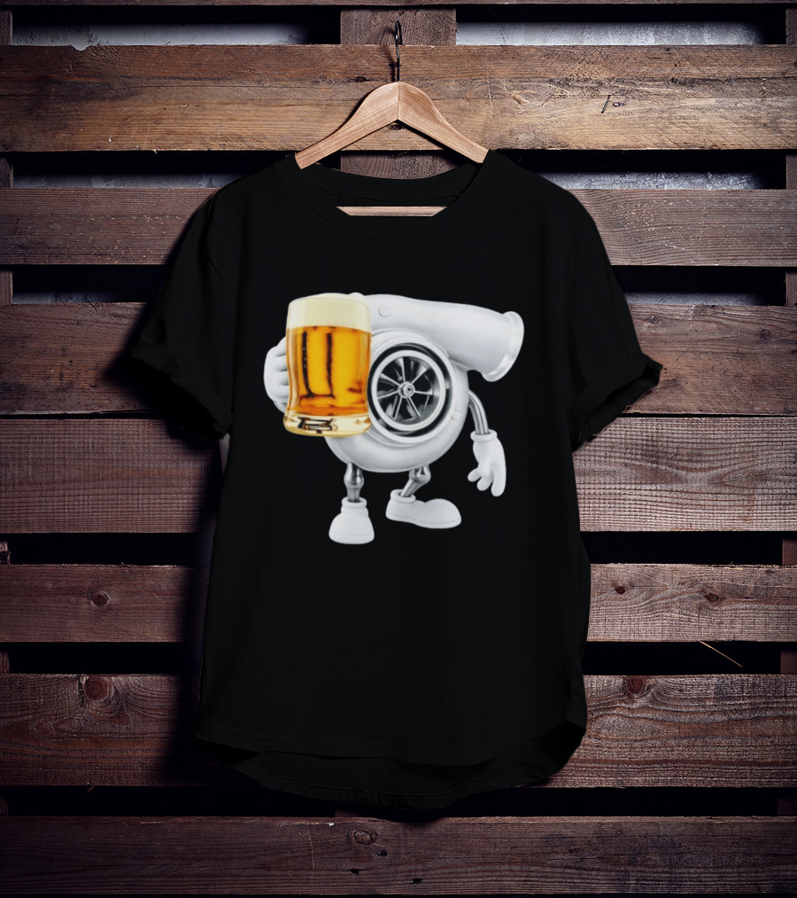 Turbo Beer Turbocharger Car Enthusiast Character With Beer T-Shirt