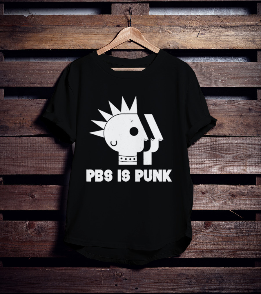 PBS Is Punk Distressed Style Mohawk Head Everyday Wear T-Shirt