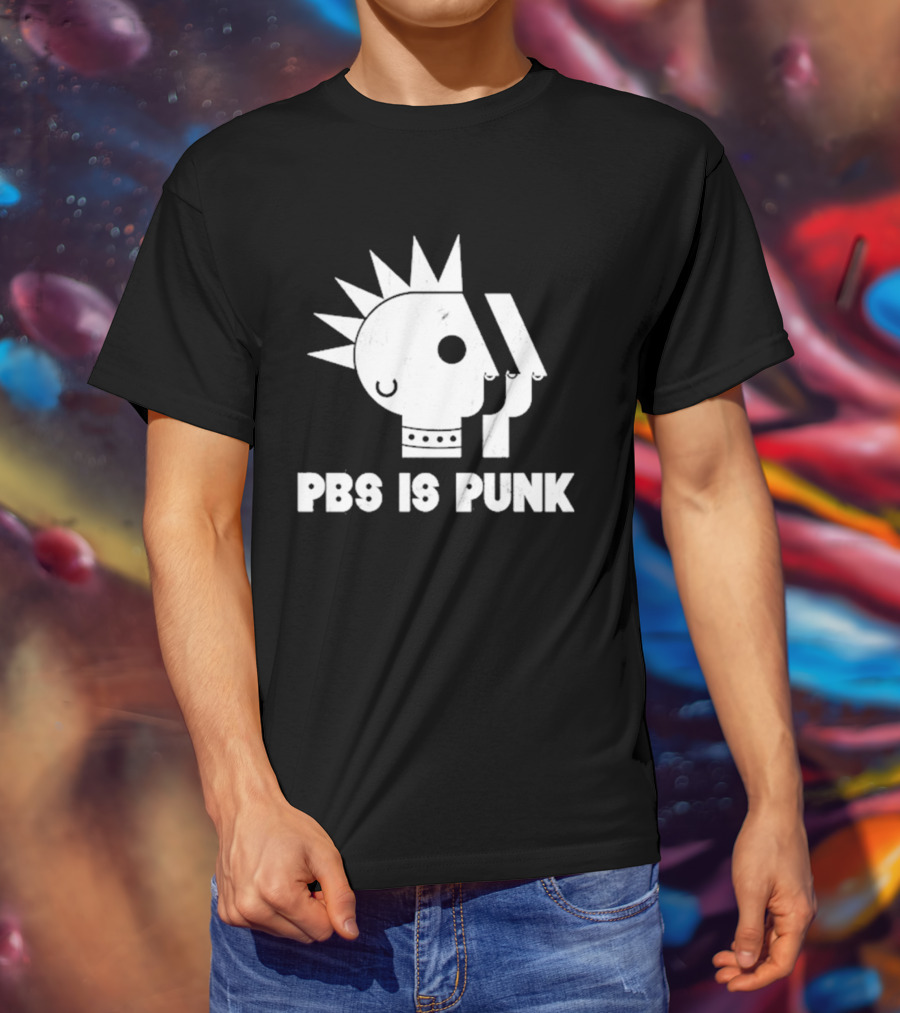 PBS Is Punk Distressed Style Mohawk Head Everyday Wear T-Shirt