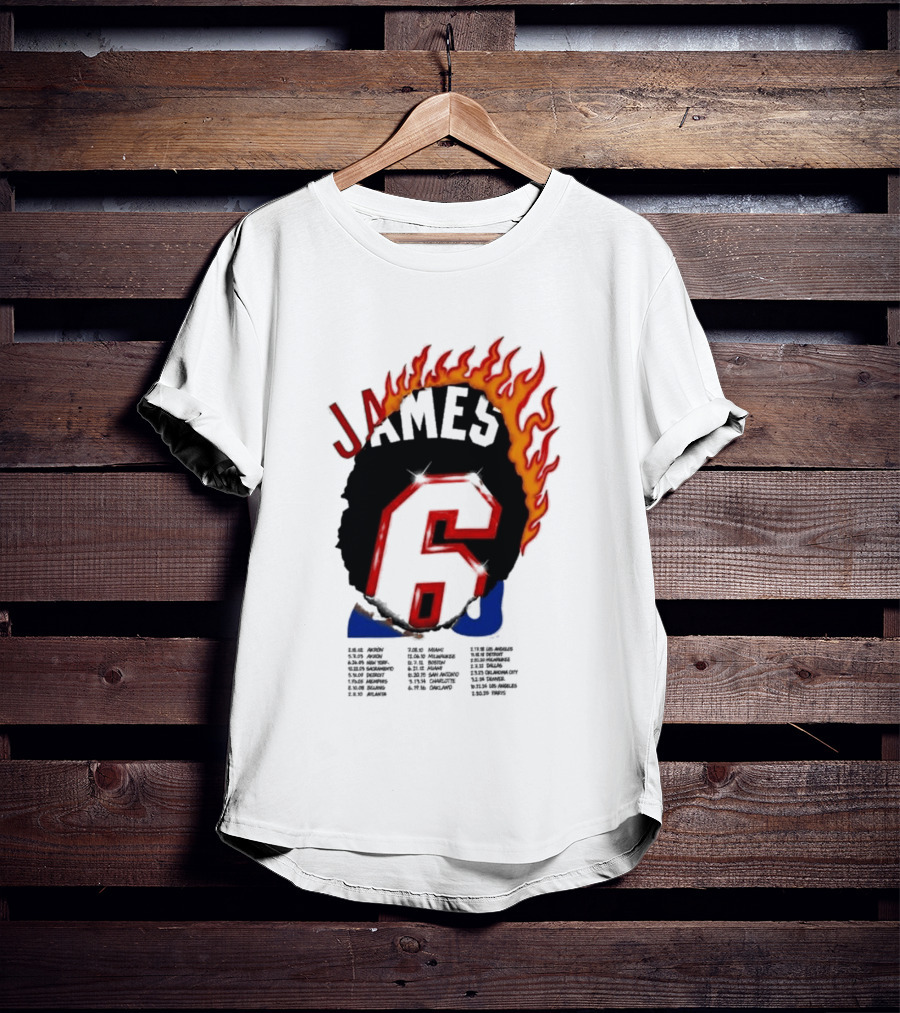 James 6 Flame Basketball Legend Bold Number Rugged T-Shirt