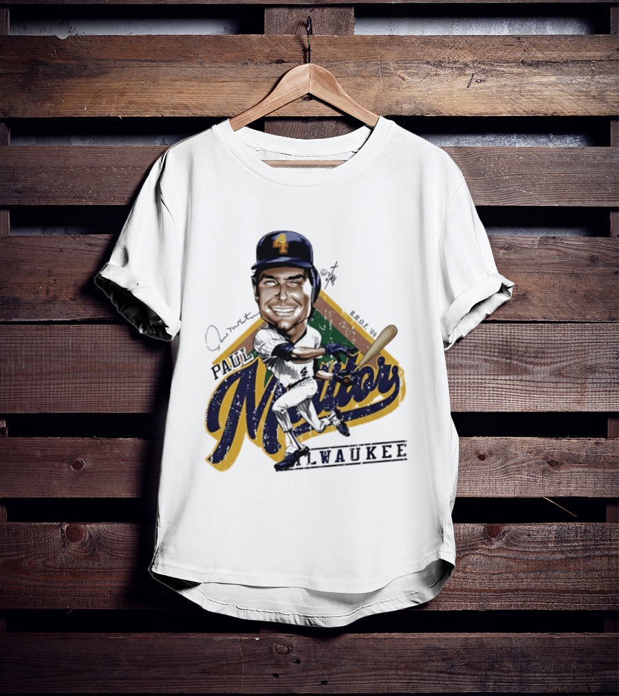 Paul Molitor Milwaukee Brewers Number 4 Bruce Stark Caricature HOF T-Shirt