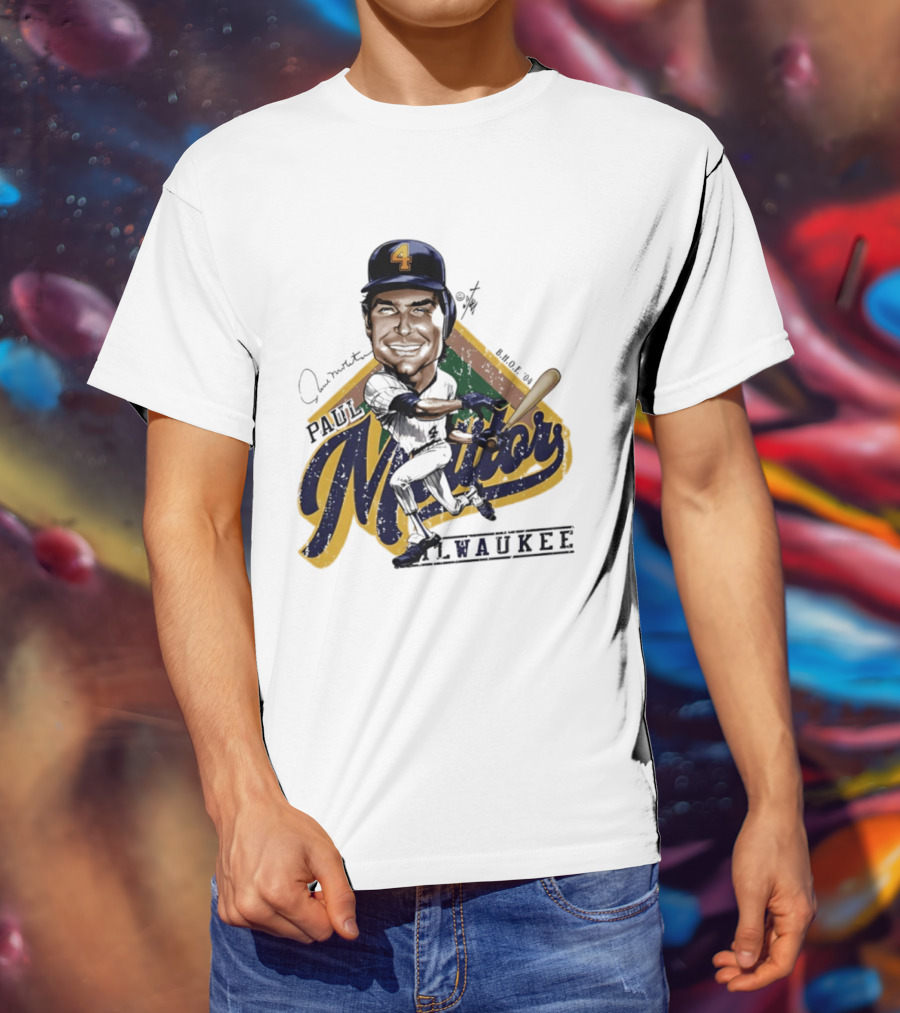 Paul Molitor Milwaukee Brewers Number 4 Bruce Stark Caricature HOF T-Shirt