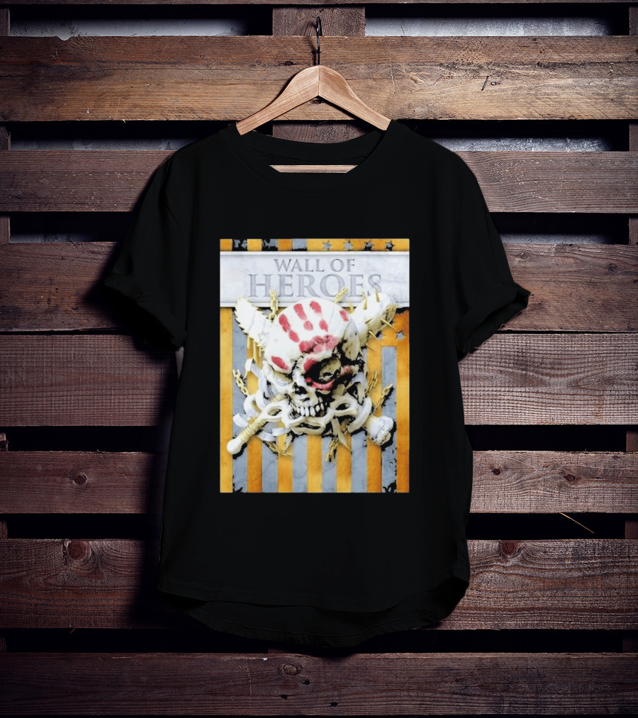 Five Finger Death Punch Wall Of Heroes Skull Chains Barbed Wire American Flag T-Shirt