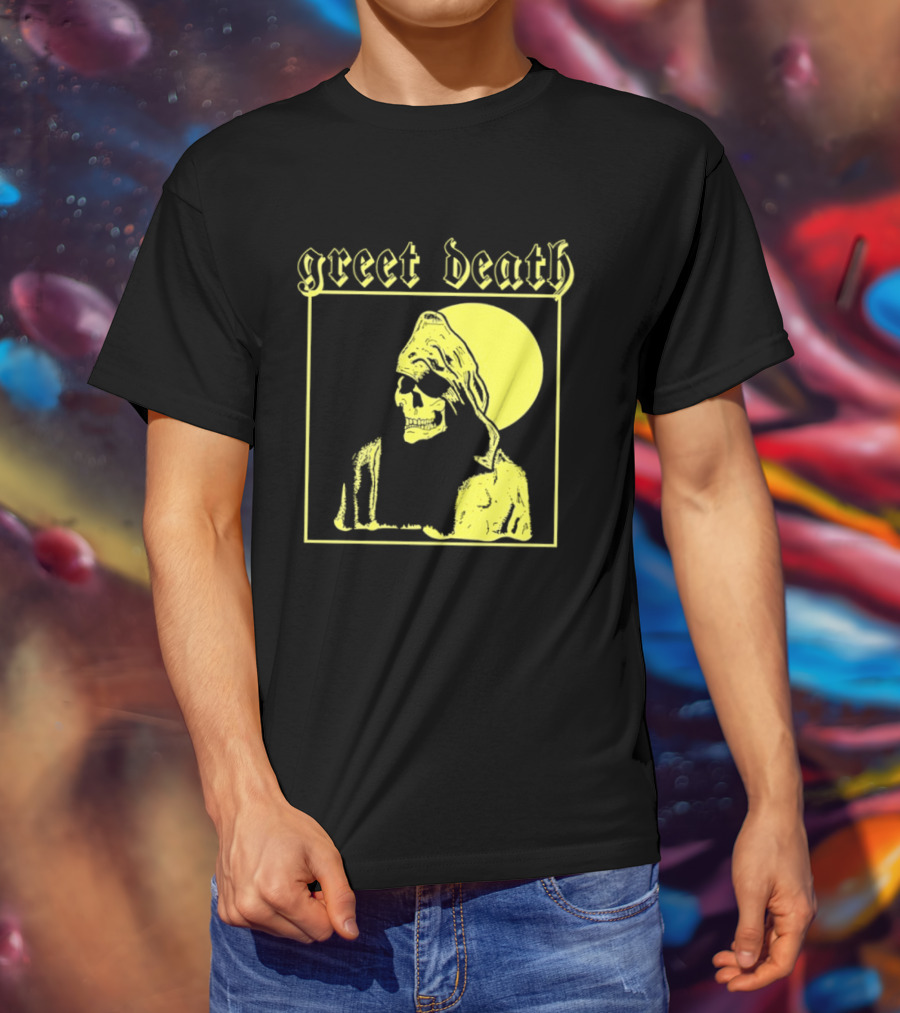 Greet Death Grim Reaper Band Alternative Rock Skeleton Halo T-Shirt