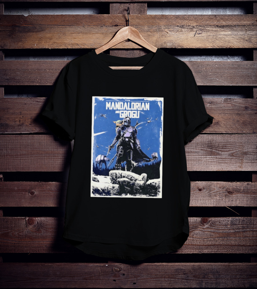 The Mandalorian And Grogu Star Wars Baby Yoda Scene With AT AT And X Wings T-Shirt