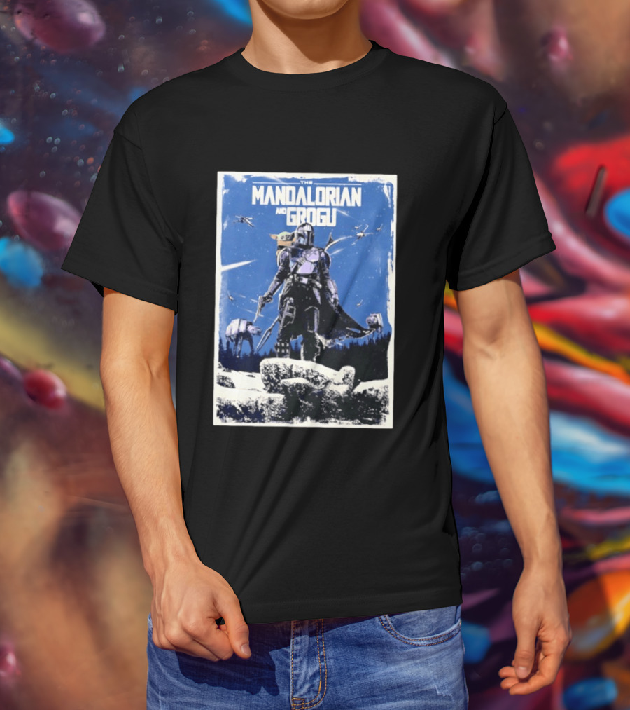The Mandalorian And Grogu Star Wars Baby Yoda Scene With AT AT And X Wings T-Shirt