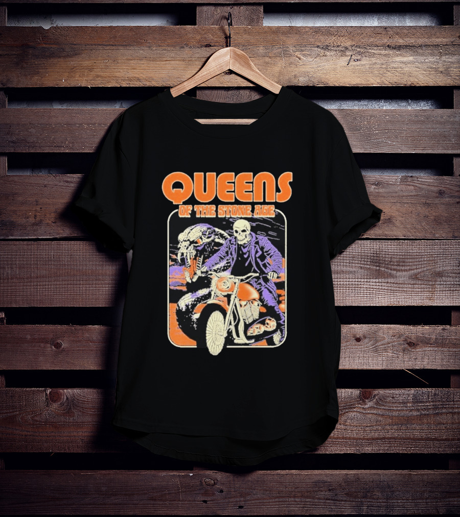 Queens Of The Stone Age Skeleton Rider Snake Motorcycle Adventure T-Shirt