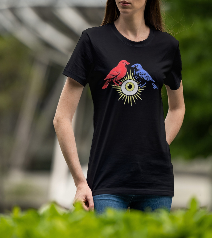 Upchurch Creeker III Red Blue Birds Sun Eye Motif T-Shirt
