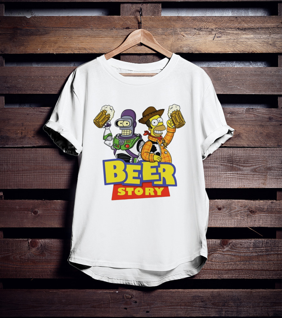 Bender Homer Simpson Beer Story Futurama Buzz Lightyear Woody T-Shirt