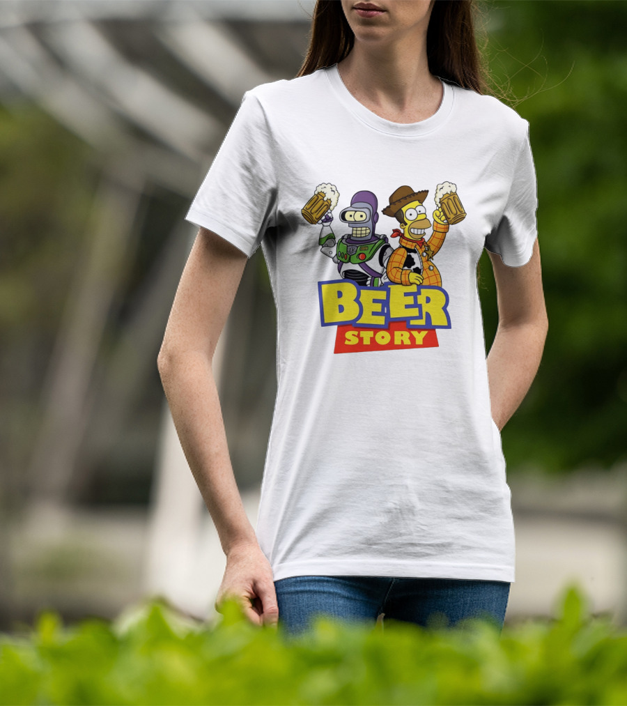 Bender Homer Simpson Beer Story Futurama Buzz Lightyear Woody T-Shirt