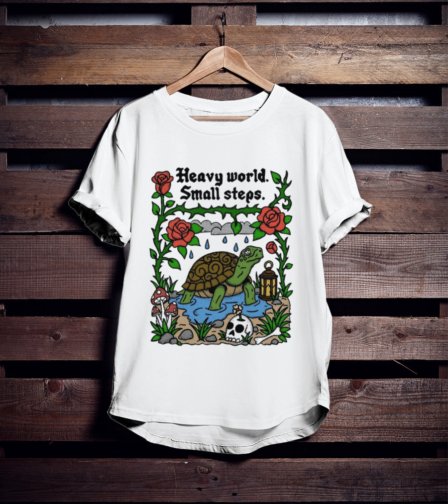 Heavy World Small Steps Turtle Lantern Roses T-Shirt