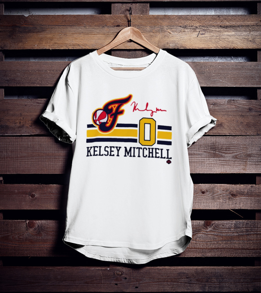 Kelsey Mitchell Indiana Fever No. 0 F Logo And Signature T-Shirt