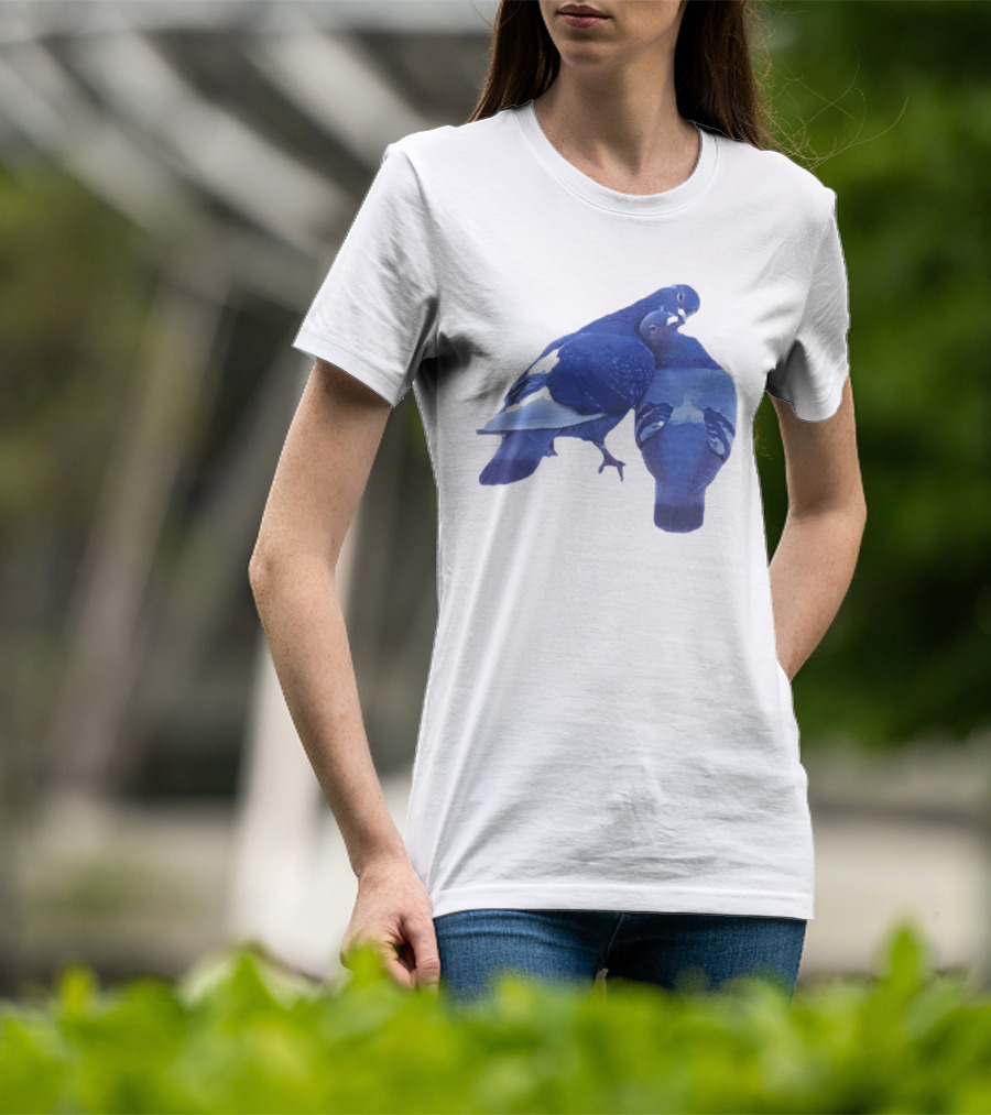 Love Doves Sports Banger Blue Pigeons Embrace T-Shirt