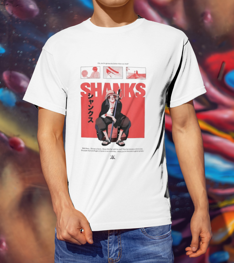 One Piece Shanks Luffy Straw Hat Pirates Manga Panels T-Shirt